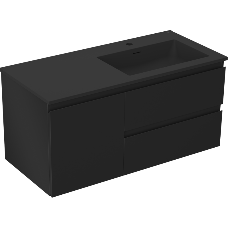 Mexen Orio Badezimmerschrank 100 cm mit Waschbecken Otis rechts, 2S, 1D, schwarz matt - 91A13-10047-3-BBFFF71-W18P71