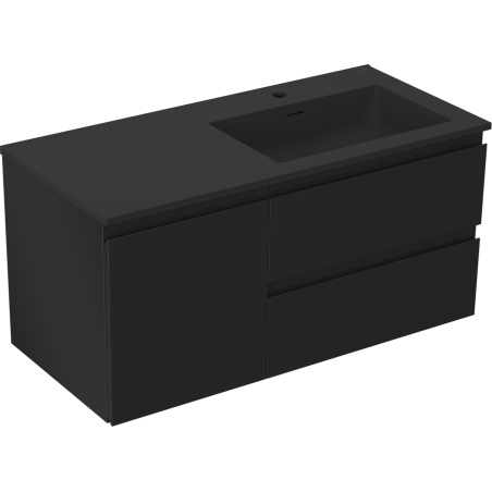 Mexen Orio Badezimmerschrank 100 cm mit Waschbecken Otis rechts, 2S, 1D, schwarz matt - 91A13-10047-3-BBFFF71-W18P71
