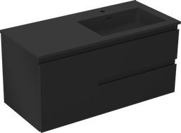 Mexen Orio Badezimmerschrank 100 cm mit Waschbecken Otis rechts, 2S, 1D, schwarz matt - 91A13-10047-3-BBFFF71-W18P71