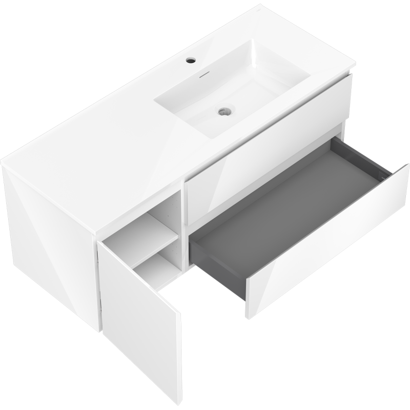 Mexen Orio bathroom cabinet 120 cm with Otis sink right, 2S, 1D, white gloss - 91A13-12047-3-BBFFF00-W18P00