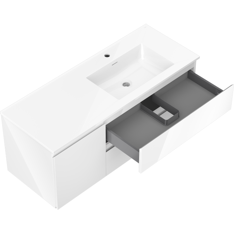 Mexen Orio gabinete de baño de 120 cm con lavabo Otis derecho, 2S, 1D, blanco brillo - 91A13-12047-3-BBFFF00-W18P00