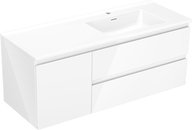 Mexen Orio Badezimmerunterschrank 120 cm mit Waschbecken Otis rechts, 2S, 1D, weiß glänzend - 91A13-12047-3-BBFFF00-W18P00