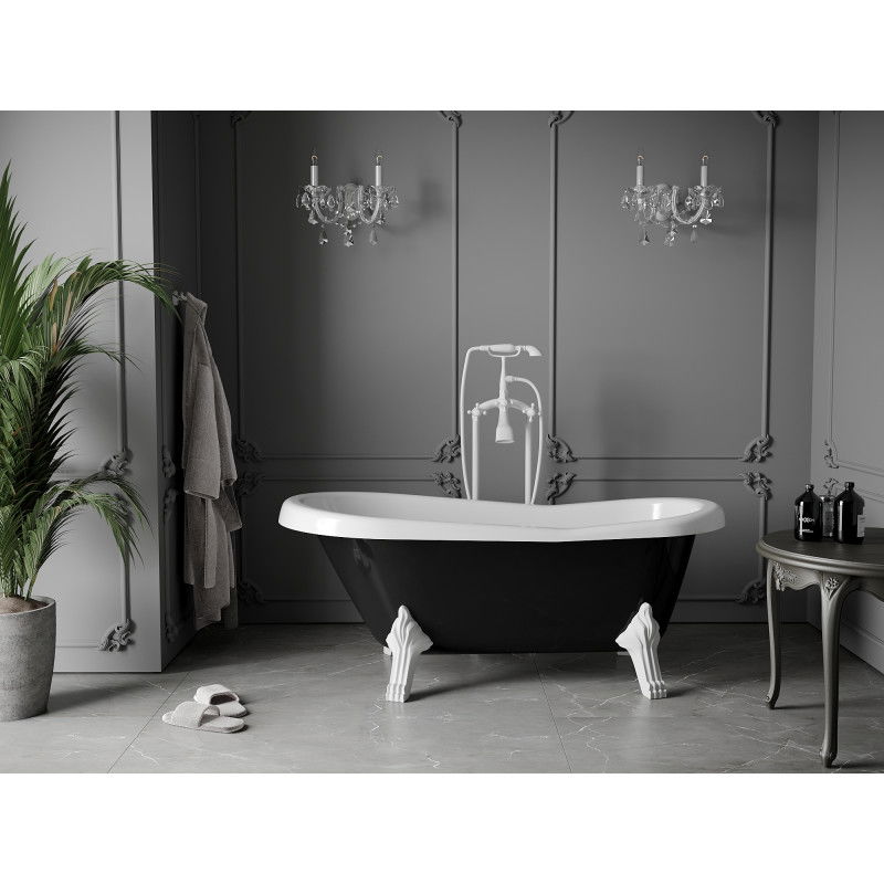 Mexen Retro bañera exenta 150 x 73 cm, blanca/negra, patas blancas - 53251507375-20