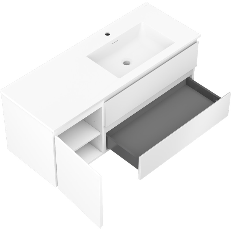 Mexen Orio Badezimmerschrank 120 cm mit Waschbecken Otis rechts, 2S, 1T, weiß matt - 91A13-12047-3-BBFFF01-W18P01