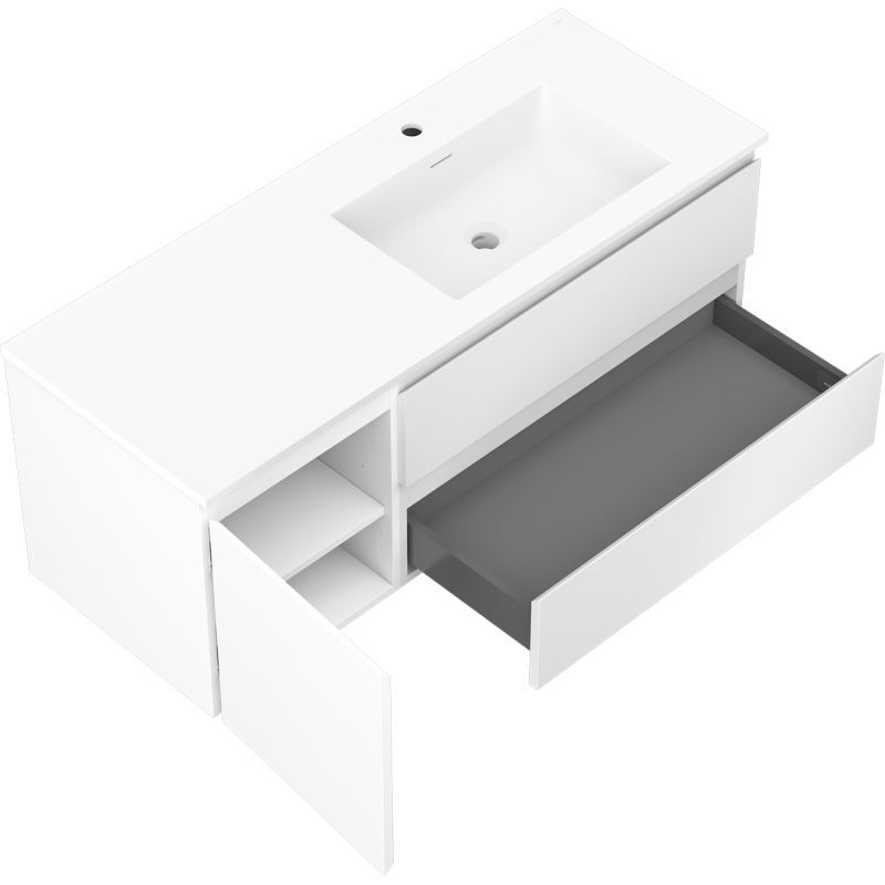 Mexen Orio mobile bagno 120 cm con lavabo Otis destro, 2S, 1D, bianco opaco - 91A13-12047-3-BBFFF01-W18P01