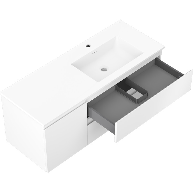 Mexen Orio Badezimmerschrank 120 cm mit Waschbecken Otis rechts, 2S, 1T, weiß matt - 91A13-12047-3-BBFFF01-W18P01