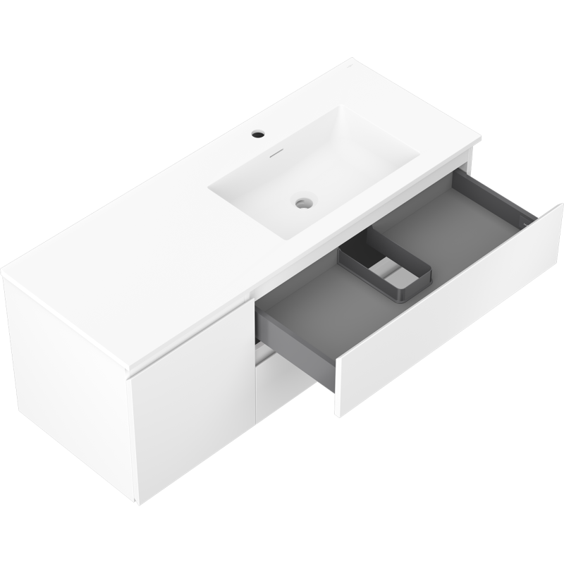 Mexen Orio bathroom cabinet 120 cm with Otis right sink, 2S, 1D, white matte - 91A13-12047-3-BBFFF01-W18P01