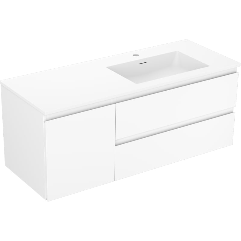 Mexen Orio Badezimmerschrank 120 cm mit Waschbecken Otis rechts, 2S, 1T, weiß matt - 91A13-12047-3-BBFFF01-W18P01