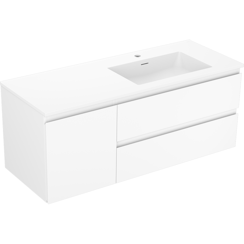 Mexen Orio bathroom cabinet 120 cm with Otis right sink, 2S, 1D, white matte - 91A13-12047-3-BBFFF01-W18P01