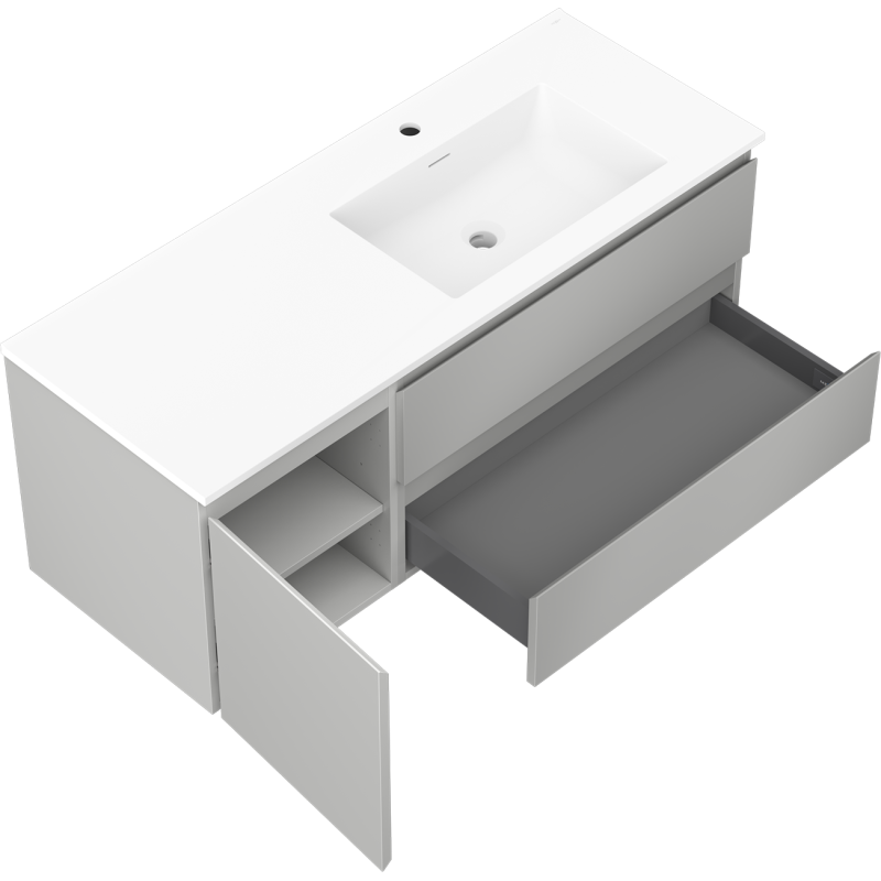 Mexen Orio meuble de salle de bain 120 cm avec lavabo Otis droit, 2S, 1D, gris mat/blanc mat - 91A13-12047-3-BBFFF62-W18P01