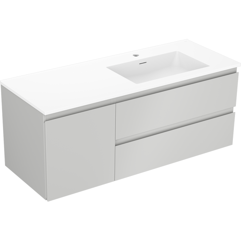 Mexen Orio Badezimmerschrank 120 cm mit rechter Otis Waschbecken, 2S, 1D, grau matt/weiß matt - 91A13-12047-3-BBFFF62-W18P01