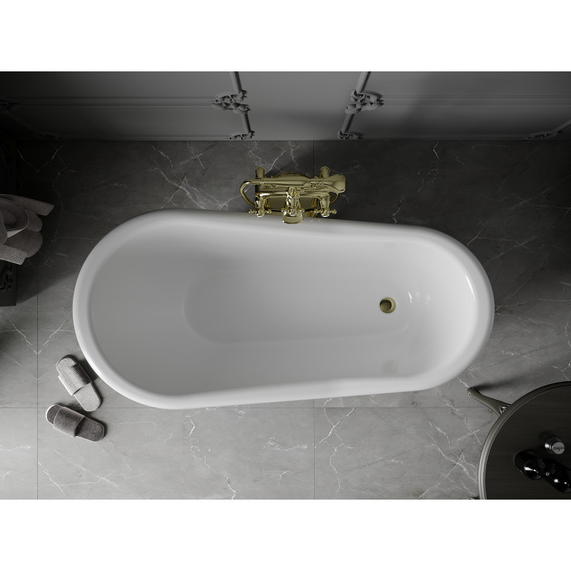 Mexen Retro baignoire autoportante 150 x 73 cm, blanche/noire, pieds dorés - 53251507375-50