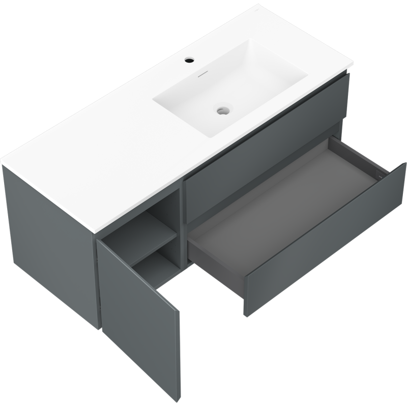 Mexen Orio bathroom cabinet 120 cm with right basin Otis, 2S, 1D, matte graphite/white matte - 91A13-12047-3-BBFFF66-W18P01