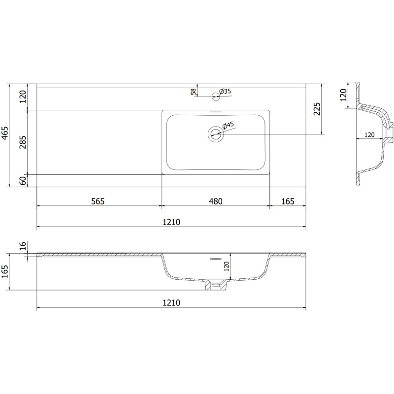 Mexen Orio Badezimmerschrank 120 cm mit Waschbecken Otis rechts, 2S, 1T, weiß matt - 91A13-12047-3-BBFFF01-W18P01