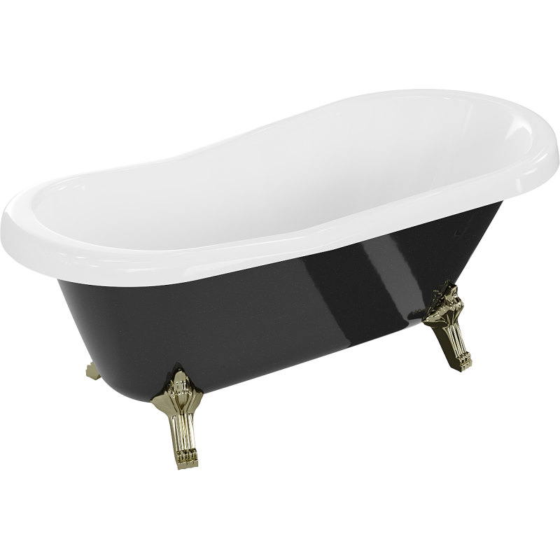 Mexen Retro freistehende Badewanne 150 x 73 cm, weiß/schwarz, goldene Füße - 53251507375-50