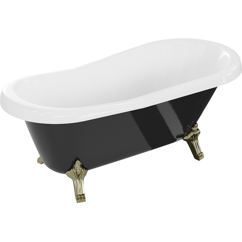 Mexen Retro samostojeća kada 150 x 73 cm, bijela/crna, zlatne noge - 53251507375-50