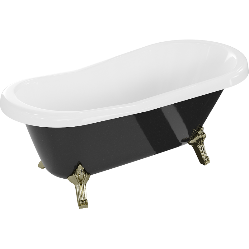 Mexen Retro vasca da bagno autoportante 150 x 73 cm, bianca/nera, gambe dorate - 53251507375-50