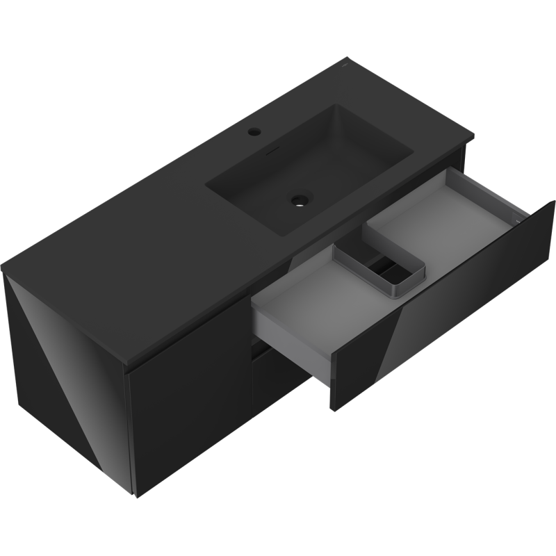 Mexen Orio armário de casa de banho 120 cm com lavatório Otis direito, 2G, 1P, preto brilhante/preto mate