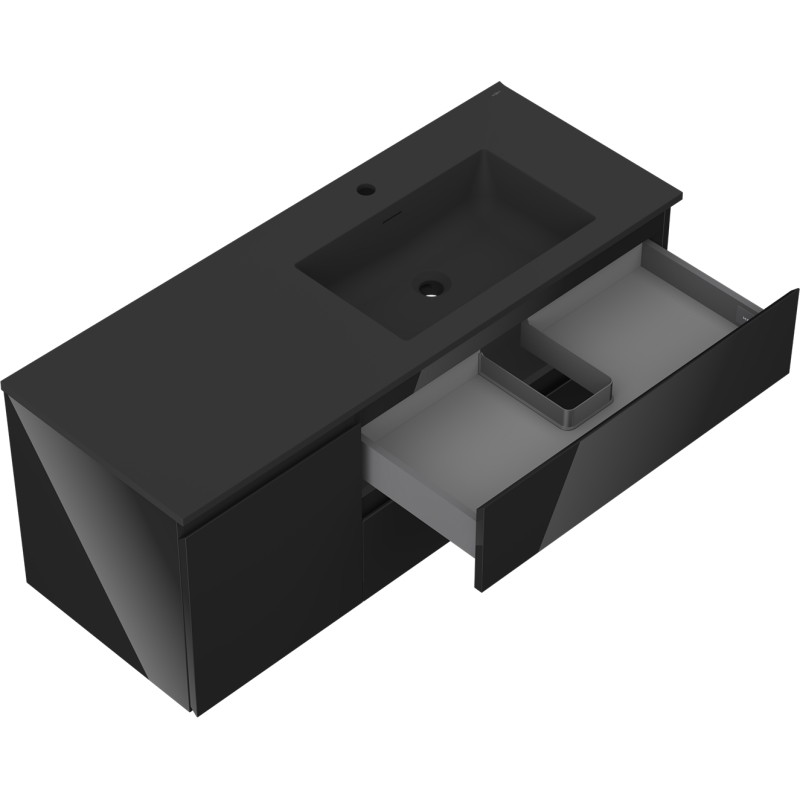 Mexen Orio armoire de salle de bain 120 cm avec lavabo Otis à droite, 2S, 1D, noir brillant/noir mat