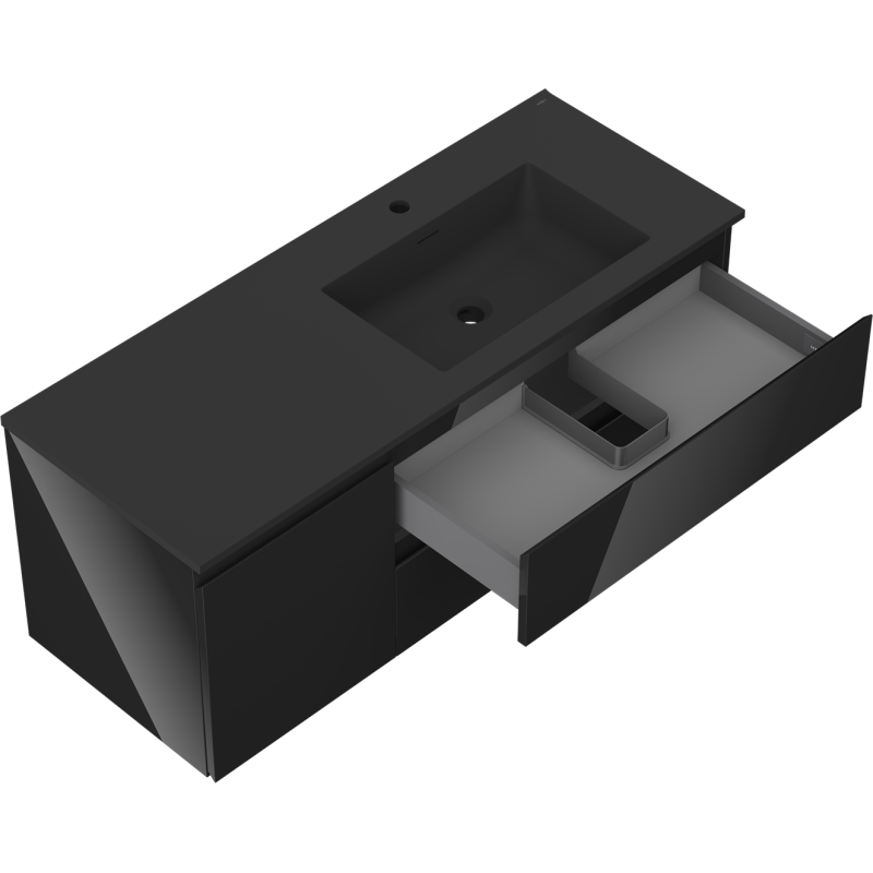 Mexen Orio meuble de salle de bain 120 cm avec lavabo Otis droit, 2S, 1D, noir brillant/noir mat - 91A13-12047-3-BBFFF70-W18P71