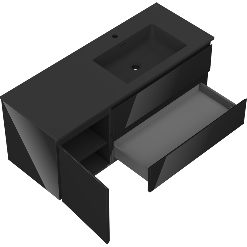 Mexen Orio armário de casa de banho 120 cm com lavatório Otis direito, 2G, 1P, preto brilhante/preto mate