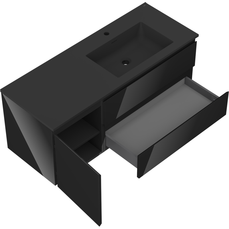 Mexen Orio mobile da bagno 120 cm con lavabo Otis destro, 2S, 1D, nero lucido/nero opaco - 91A13-12047-3-BBFFF70-W18P71