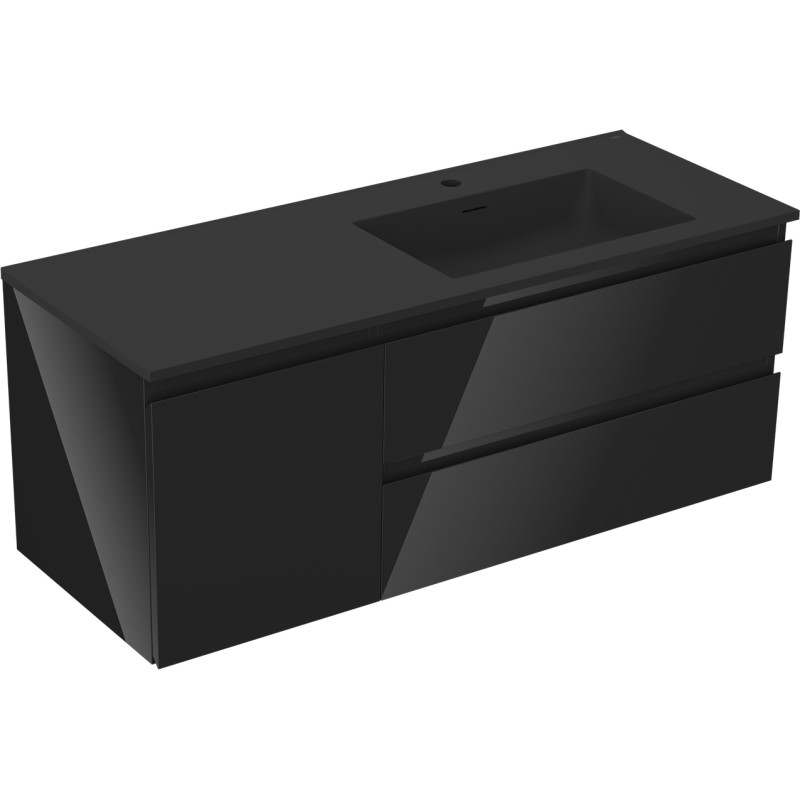 Mexen Orio armoire de salle de bain 120 cm avec lavabo Otis à droite, 2S, 1D, noir brillant/noir mat