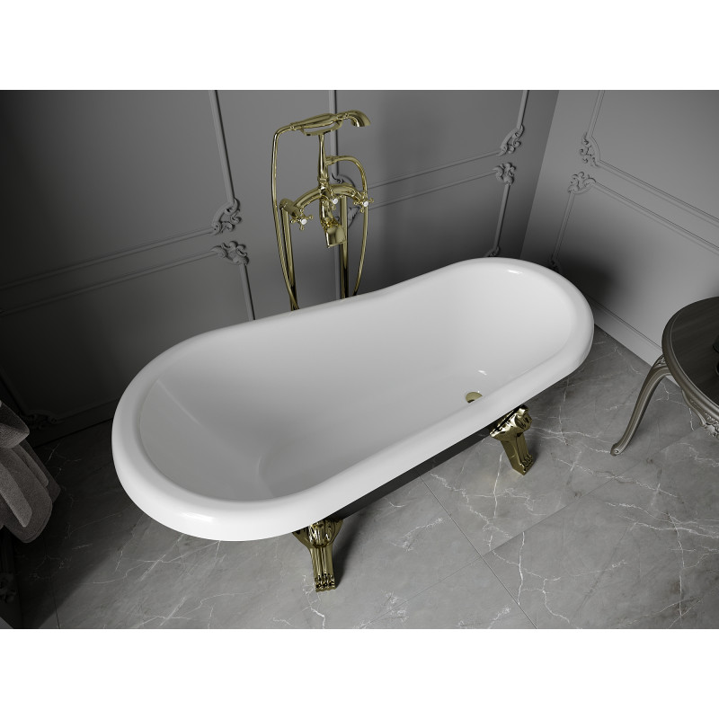 Mexen Retro baignoire autoportante 150 x 73 cm, blanche/noire, pieds dorés - 53251507375-50