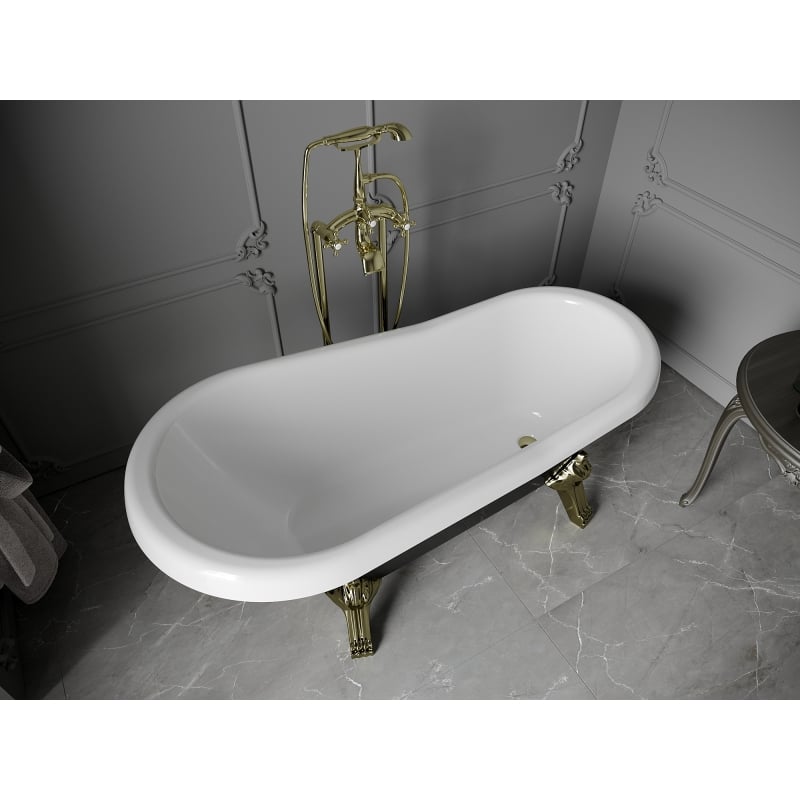 Mexen Retro freestanding bathtub 150 x 73 cm, white/black, gold legs - 53251507375-50