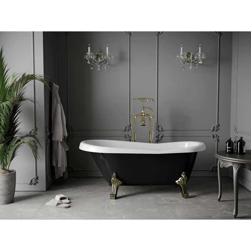 Mexen Retro baignoire autoportante 150 x 73 cm, blanche/noire, pieds dorés - 53251507375-50