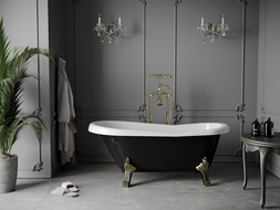 Mexen Retro freistehende Badewanne 150 x 73 cm, weiß/schwarz, goldene Füße - 53251507375-50