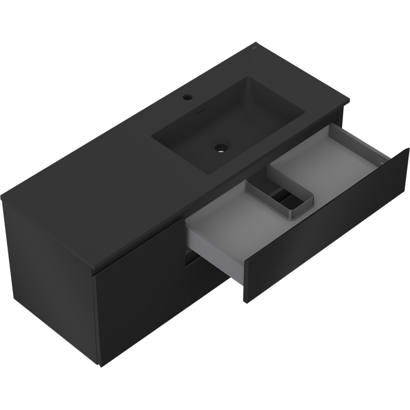 Mexen Orio Badezimmerschrank 120 cm mit Waschbecken Otis rechts, 2S, 1D, schwarz matt - 91A13-12047-3-BBFFF71-W18P71