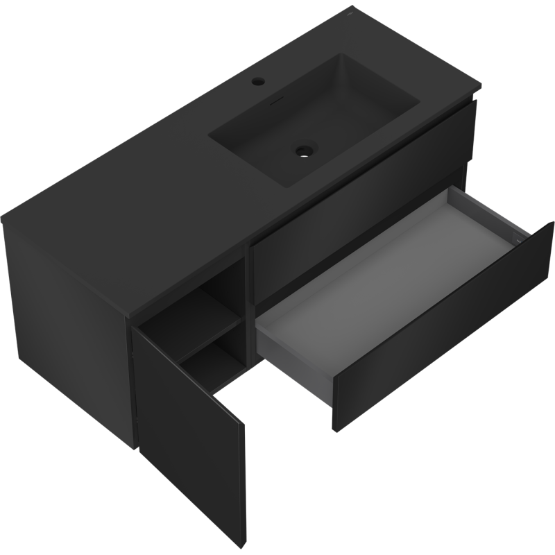 Mexen Orio armadietto da bagno 120 cm con lavabo Otis a destra, 2S, 1D, nero opaco - 91A13-12047-3-BBFFF71-W18P71