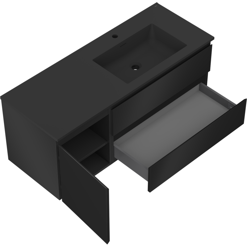 Mexen Orio armoire de salle de bain 120 cm avec lavabo Otis droit, 2S, 1D, noir mat - 91A13-12047-3-BBFFF71-W18P71