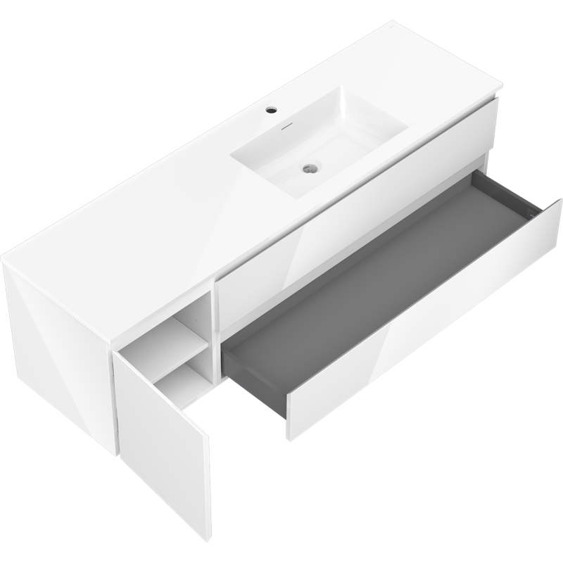Mexen Orio bathroom cabinet 160 cm with right Otis sink, 2S, 1D, white gloss - 91A13-16047-3-BBFFF00-W18P00