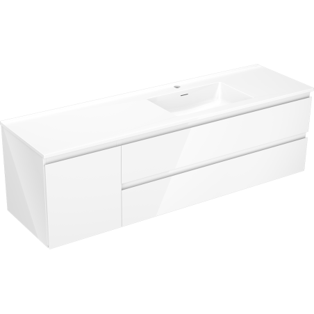 Mexen Orio meuble de salle de bain 160 cm avec lavabo Otis à droite, 2S, 1D, blanc brillant - 91A13-16047-3-BBFFF00-W18P00