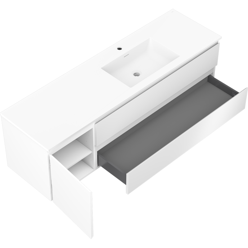 Mexen Orio armario de baño 160 cm con lavabo Otis derecho, 2S, 1D, blanco mate - 91A13-16047-3-BBFFF01-W18P01