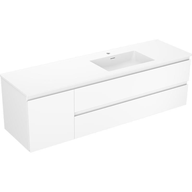 Mexen Orio armario de baño 160 cm con lavabo Otis derecho, 2S, 1D, blanco mate - 91A13-16047-3-BBFFF01-W18P01