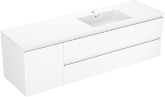 Mexen Orio Badezimmerschrank 160 cm mit Otis Waschbecken rechts, 2S, 1T, weiß matt - 91A13-16047-3-BBFFF01-W18P01