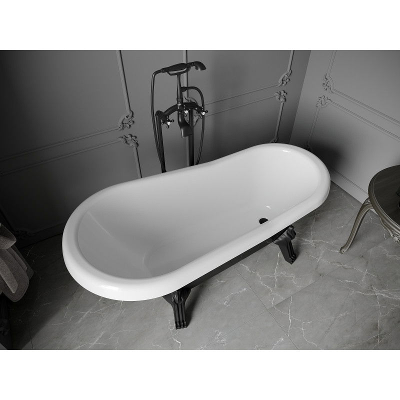 Mexen Retro vasca da bagno indipendente 150 x 73 cm, bianca/nera, gambe nere - 53251507375-70
