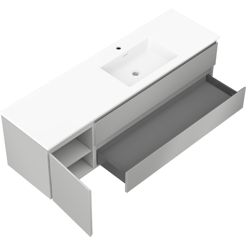 Mexen Orio meuble de salle de bain 160 cm avec lavabo Otis à droite, 2S, 1D, gris mat/blanc mat - 91A13-16047-3-BBFFF62-W18P01