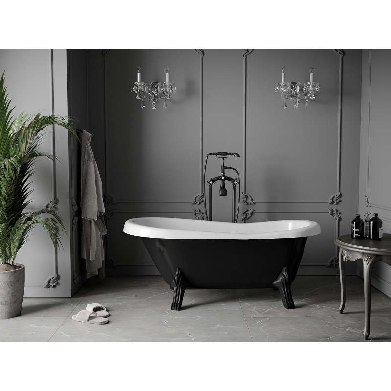 Mexen Retro bañera exenta 150 x 73 cm, blanca/negra, patas negras - 53251507375-70