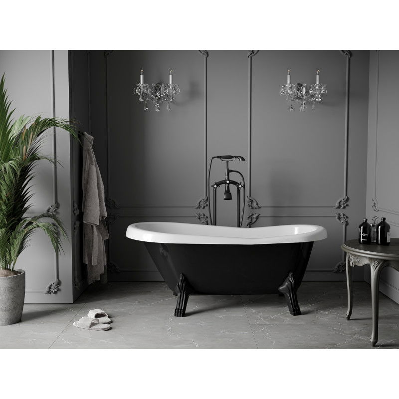 Mexen Retro freistehende Badewanne 150 x 73 cm, weiß/schwarz, schwarze Beine - 53251507375-70