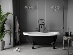 Mexen Retro freestanding bathtub 150 x 73 cm, white/black, black legs - 53251507375-70
