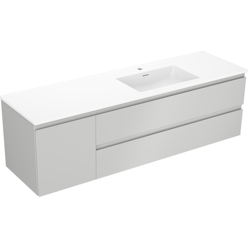 Mexen Orio mueble de baño 160 cm con lavabo Otis derecho, 2S, 1D, gris mate/blanco mate - 91A13-16047-3-BBFFF62-W18P01