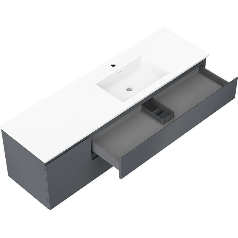 Mexen Orio meuble de salle de bains 160 cm avec lavabo Otis droit, 2S, 1D, graphite mat/blanc mat - 91A13-16047-3-BBFFF66-W18P01