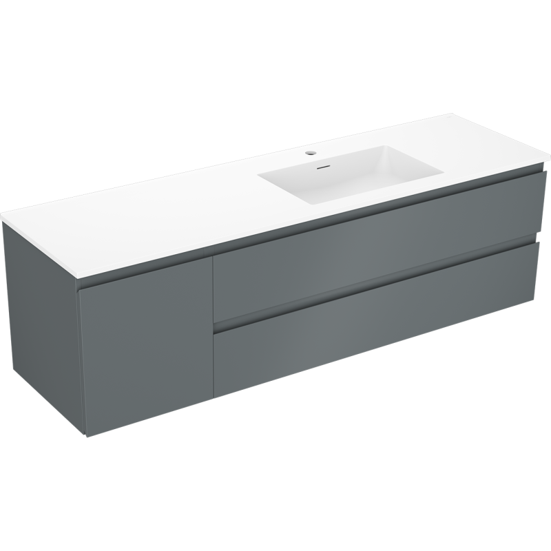 Mexen Orio Badezimmerschrank 160 cm mit Waschbecken Otis rechts, 2S, 1T, grafit matt/weiß matt - 91A13-16047-3-BBFFF66-W18P01