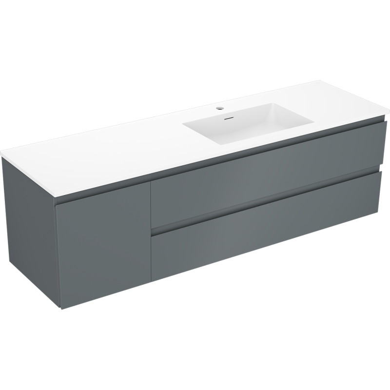 Mexen Orio Badschrank 160 cm mit Waschbecken Otis rechts, 2S, 1D, grafit matt/weiß matt - 91A13-16047-3-BBFFF66-W18P01