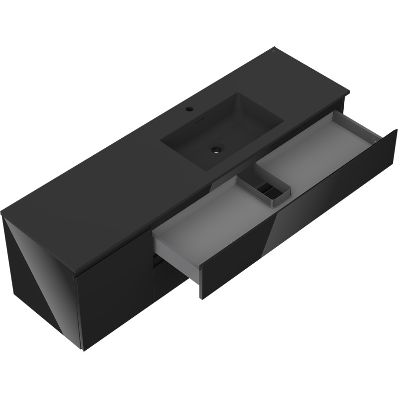 Mexen Orio armoire de salle de bain 160 cm avec lavabo Otis droit, 2S, 1D, noir brillant/noir mat - 91A13-16047-3-BBFFF70-W18P71