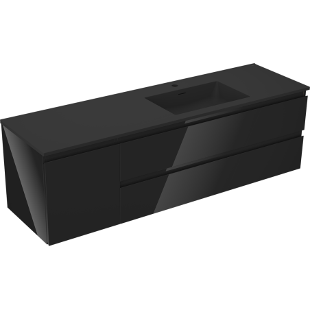 Mexen Orio armadietto da bagno 160 cm con lavabo Otis destro, 2S, 1D, nero lucido/nero opaco - 91A13-16047-3-BBFFF70-W18P71